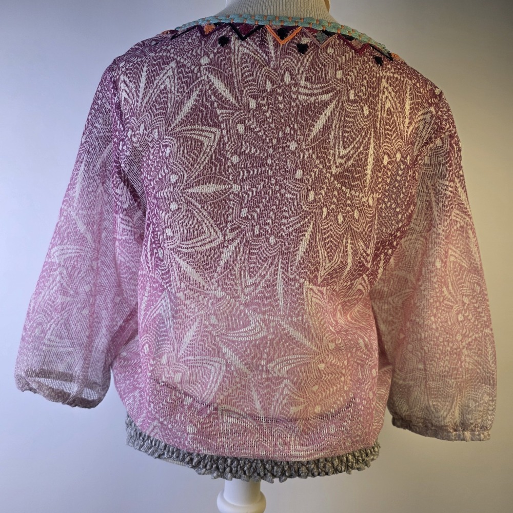 Akemi + Kin Blouse Women's Small Boho Embroidered Sheer Mesh Pink Purple Top - Picture 6 of 10